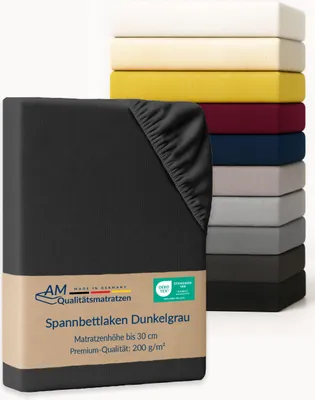 Produktbild von AM Qualitätsmatratzen | Premium Spannbettlaken 300x200 cm | Baumwolle (200gsm) in Dunkelgrau |  Germany |  es Bettlaken | Jersey Spannbetttuch | Fitted Sheets | Baumwolle |300 x 200 cm