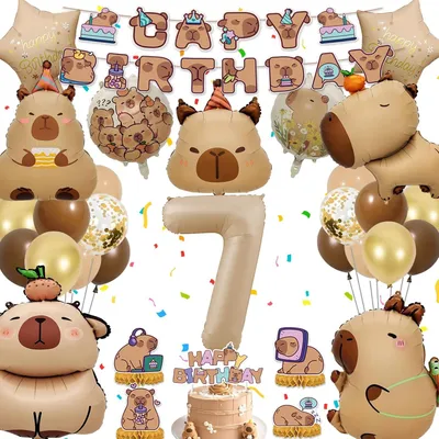 Productafbeelding van Capybara verjaardagsdecoratie 7 jaar, cijfer 40 inch, met ballonnen en taarttopper, voor kinderfeest