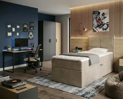 Produktbild von NORDELO Boxspringbett MODERNO 120x200 cm AMOR Velvet Taupe Komplett-Set gepolstertes Einzelbett mit Stauraum, Matratze und 4 cm Visco-Topper, Bonellfederkernmatratze, T30-Schaum