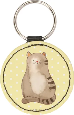 Produktbild von Mr. & Mrs. Panda Schlüsselanhänger Katze Sitzen - Gelb Pastell - Geschenk, schlüsselring anhänger, Katzen, Herz, schlüssel, Cat, Familie, mini, Taschenanhänger, Cats
