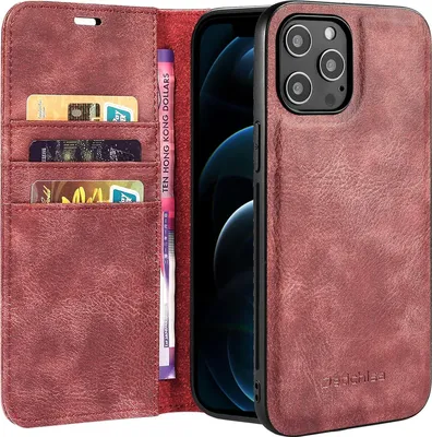 Image de Étui 2 en 1 pour Apple iPhone 13 Pro Max rouge bordeaux en cuirPolyuréthaneavec rabat + dos