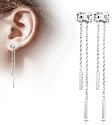 Produktbild von Ohrstecker mit Kette: Edelstahl Ohrringe mit Zirkonia Kristall Silber