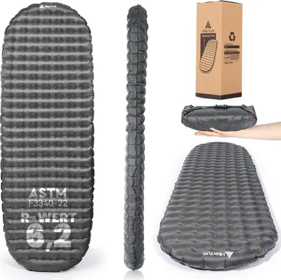 Produktbild von Isomatte Camping Ultraleicht 8cm Aufblasbar 4 Jahreszeiten Grau 187cm