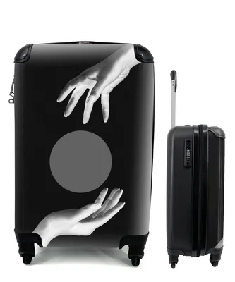 Produktbild von MuchoWow® Koffer Handgepäck Trolley Rollkoffer Kleine Reisekoffer mit 4 Rollen - Hände - Retro - Kreis - Cabin Size < 55x40x23 cm & 55x40x20 cm - Fotokoffer - Kabinenkoffer - Boardgepäck - Reise-Box - Reisekoffer - Reisegepäck - Koffer mit Bild - Trolley für Kinder