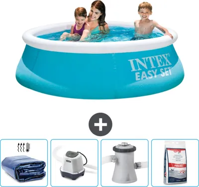 Produktbild von Intex runder aufblasbarer Easy Set-Pool – 183 x 51 cm – Blau – im Lieferumfang enthalten Sonnensegel - Salzwassersystem - Filterpumpe für Schwimmbad - Poolsalz