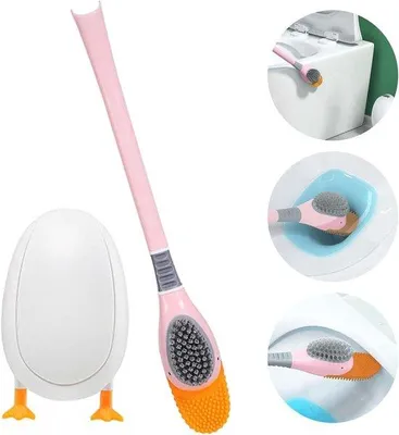 Image de Brosse de toilettes rose avec un canard