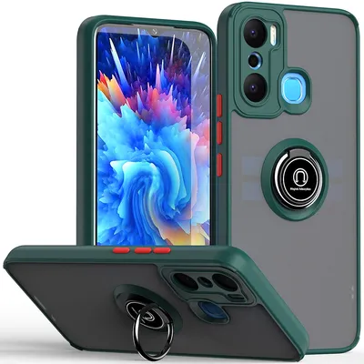 Obrázek produktu pro Pouzdro pro Infinix Hot 20 Play matné průsvitné TPU pouzdro s prstencovým držákem a stojánkem tmavě zelená