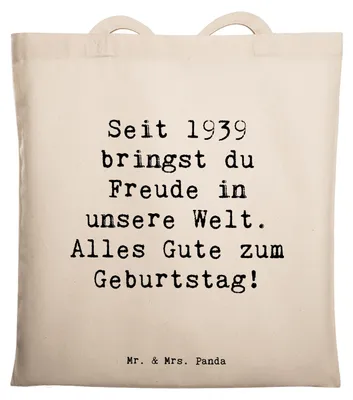 Produktbild von Mr. & Mrs. Panda Shopping Tasche Spruch 1939 Geburtstag Freude - Transparent - Geschenk, Alles Gute zum, totebag, Happy Birthday, Tote Bag, Geburtstagsgeschenk, geboren
