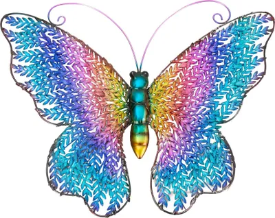Produktbild von Moderne Gartenfigur Gartenskulptur Schmetterling aus Metall Mehrfarbig Höhe 46 cm Breite 58 cm