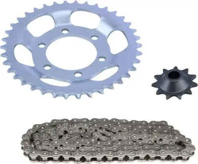 Produktbild von Kettensatz 3-teilig silber 11/38 Zähne für Zündapp Sport Super Combinette Typ 510 515 517 / CS 50 Typ 529-030 032 034