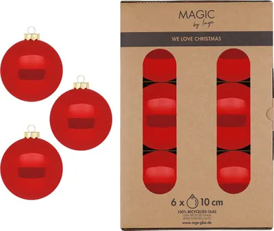 Produktbild von Weihnachtskugeln Glas 10cm 6 Stück - Modern Red