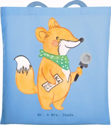 Produktbild von Mr. & Mrs. Panda Tote Bag Sportjournalist Herz - Sky Blue - Geschenk, Mikrofon, Schultasche, Tasche, Interview, Reporter, Jutebeutel, Shopping, Laptoptasche, Journalist