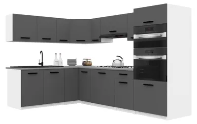 Image de Belini - Coin cuisine moderne ITALIA 8 - Meubles de cuisine 420 cm, gris mat - Cuisine équipée avec éléments hauts, éléments bas et plans de travail