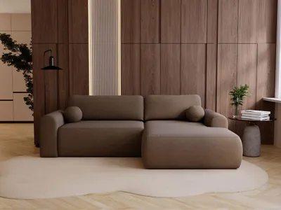 Produktbild von GrainGold Ecksofa L-Form Rechts Savana - Ecksofa mit Schlaffunktion und Bettkasten - Moderne Ecksofa, Wohnzimmer Ecksofa - Eckcouch Braun (Lambi 04)