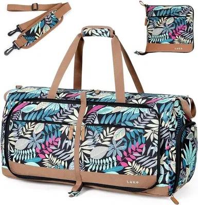 Immagine prodotto di Borsa da viaggio pieghevole Unyqoos® per donna, 80 litri – borsa sportiva e da weekend, dimensioni 72x33x34 cm, adatta per 5-7 giorni, con scomparto separato per le scarpe e scomparto impermeabile, realizzata in tessuto Oxford 600D
