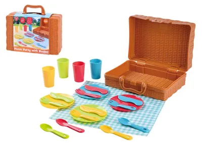 Immagine prodotto di Cestino da picnic con set di stoviglie in plastica, 22 pezzi, 24x18x8 cm, dai 24 mesi in su