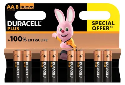 Produktbild von Duracell Plus 100, Einwegbatterie, AA, Alkali, 1,5 V, 8 Stück(e), Mehrfarbig