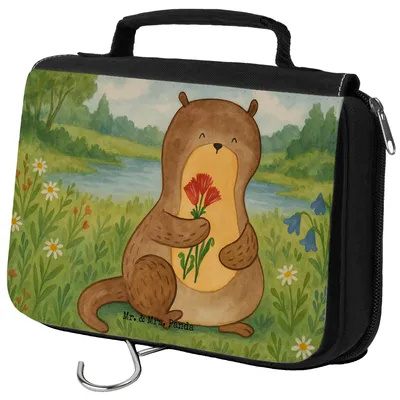 Produktbild von Mr. & Mrs. Panda Kulturbeutel Otter Blumenstrauß Design - Weiß - Geschenk, Schminkbeutel, Kulturtasche, Seeotter See, Schminktasche, Necessaire, Süß, duschbeutel