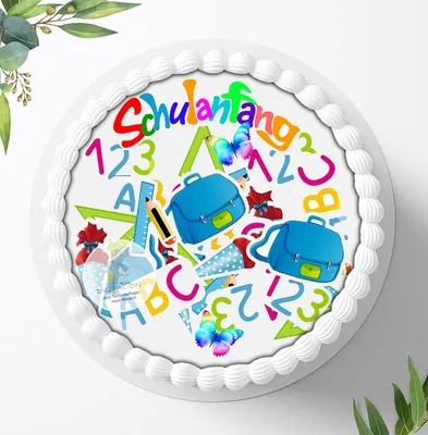 Produktbild von Für die Geburtstags Torte ein Tortenaufleger, Zuckerbild mit dem Motiv: Schulanfang, Essbares Foto für Torten, Fondant, Ø 20cm, 0202w