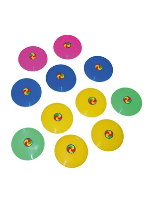 Produktbild von 12er Set Mini-Frisbeescheiben aus robustem Plastik, 7,5 cm Durchmesser, Wurfspiel für draußen