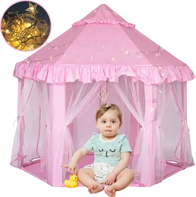 Image de Chapeau Tente Princesse Tente de jeux pour enfants Château de filles Grande maison de jeux portable pour enfants pour jeux d'intérieur et d'extérieur Cadeau de Noël