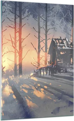 Produktbild von Bilder auf glas - Einteilig - Winter Wald Hütte - 70x100cm - Glasbilder - Wandbilder - Bilder - zum Aufhängen bereit - Wanddekoration aus Glas - Glas Bilder - Wandbild auf Glas - GPA70x100-3854