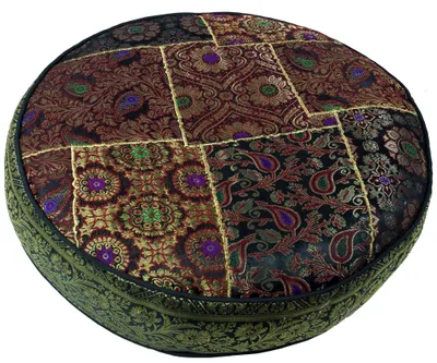 Produktbild von Orientalisches Rundes Patchwork Kissen 50 cm, Sitzkissen, Bodenkissen mit Baumwollfüllung - Braun, Schwarz, Viskose, Zierkissen, Dekokissen, Sofakissen