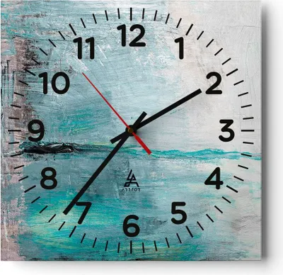 Produktbild von Wanduhr - Quadrat - Glasuhr - Abstraktion modern - 40x40cm - Schleichendes Uhrwerk - Lautlos - zum Aufhängen bereit - Dekoration Modern - Wanddekoration aus Glas - C4AC40x40-3591