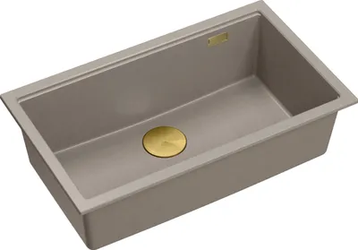 Produktbild von QUADRON Spülbecken 1-Becken Spüle | Größe: 70 x 37 x 23,5 cm | LOGAN 110 | Unterbauspüle Granitspüle aus GraniteQ mit Siphon | Soft Taupe + Golden PVD