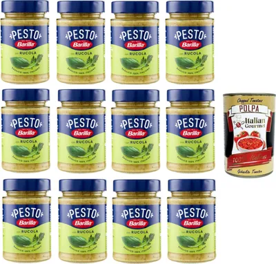 Produktbild von Barilla Pesto Basilico e Rucola Condimento e Sugo per Pasta Pesto Basilikum-Rucola-Gewürz und Sauce für Pasta 12x190gr + Italian Gourmet polpa 400g