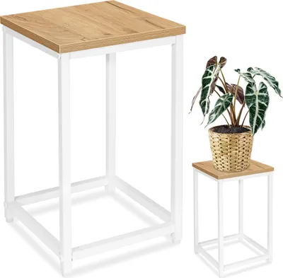 Produktbild von Blumenständer Loft aus Metall Weiß – Pflanzenhocker – 40 cm – Eiche craft