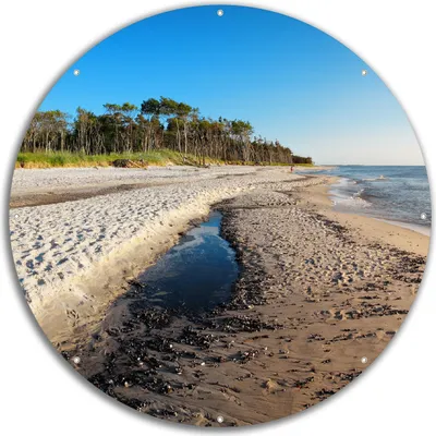 Produktbild von Wallario rundes Outdoor-Poster für Garten oder Balkon, Motiv Einsamer Strand am Meer - Blauer Himmel, 60 cm Durchmesser