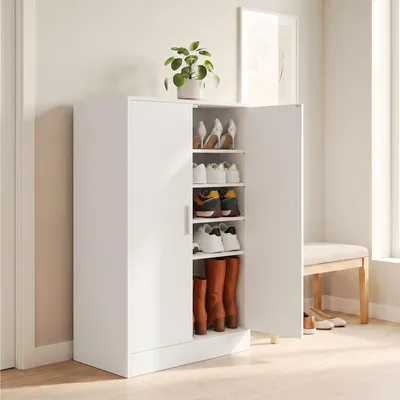 Produktbild von VASAGLE Schuhschrank mit verstellbaren Ablagen, Aufbewahrungsschrank mit Türen, für Flur, freistehend, 5 Ebenen, weiß
