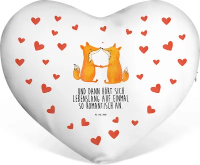 Produktbild von Mr. & Mrs. Panda Dekokissen Füchse Liebe - Weiß - Geschenk, Romantisch, Sofakissen, dekoartikel, Fox, Geschenkkissen, Fuchs, Kuschelkissen, Freundin, Herzkissen