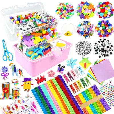 Produktbild von Bastelset Kinder 3-Schicht Bastelbox mit Pfeifenreinigern für Mädchen Jungen 4-12 Jahre Rosa