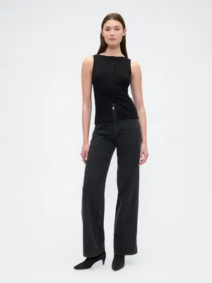 Produktbild von Gap High-Waist Jeans mit weitem Bein aus robustem Denim, Schwarz, Größe 27REG