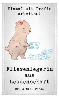 Produktbild von Mr. & Mrs. Panda Handtuch Fliesenlegerin Leidenschaft - Weiß - Geschenk, Gäste-WC, Gästehandtuch Bunt, frottee, Gästetuch, Lustig, Klein, Beruf, Spruch, Witzig