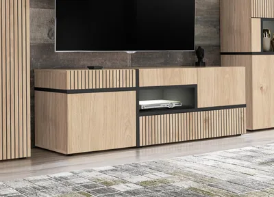 Obrázek produktu pro Široký TV stolek CELINE - hickory jackson / černý