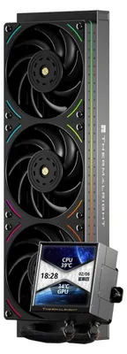 Zdjęcie produktu dla Chłodzenie wodne Thermalright Peerless Vision 360 UB ARGB, czarne, z wyświetlaczem LCD IPS o przekątnej 3,95 cala i rozdzielczości 480x480 - system chłodzenia typu AIO o pojemności 360 mm, prędkość wentylatora 2150 U/min, kompatybilny z gniazdami AM4/AM5, LGA1851/1700/115x