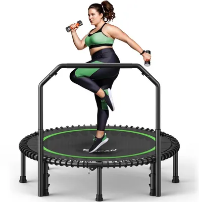 Produktbild von Fitness-Trampolin für Erwachsene 122cm Grün 250kg Belastbarkeit Bungee-Seile verstellbarer Griff faltbar Indoor/Outdoor