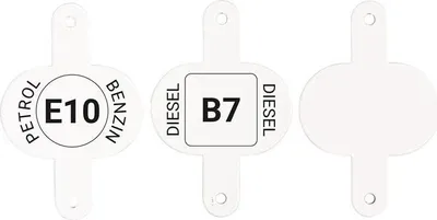 Produktbild von Kraftstoffkennzeichen für 5/10/20l-Kanister Länge 70 mm Breite 7 mm Höhe 120 mm Set mit 3 Clip weiß 24 g