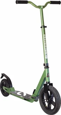 Image de SIX DEGREES Trottinette aluminium avec pneus gonflables et suspensions, 300/205 mm, ABEC 7, hauteur réglable, GS-approuvée, verte