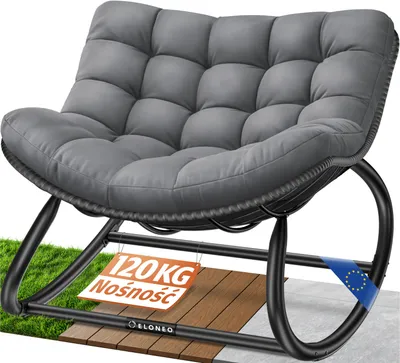Zdjęcie produktu dla Fotel bujany ELONEO Outdoor XXL – ergonomiczny fotel wypoczynkowy z wysokiej jakości poduszką siedziska, odporny na warunki atmosferyczne, do użytku wewnątrz i na zewnątrz, antypoślizgowy, wytrzymujący obciążenie do 120 kg