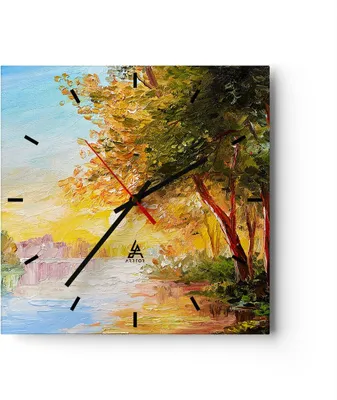 Produktbild von Wanduhr - Quadrat - Glasuhr - natur natur - 30x30cm - Schleichendes Uhrwerk - Lautlos - zum Aufhängen bereit - Dekoration Modern - Wanddekoration aus Glas - C3AC30x30-3445