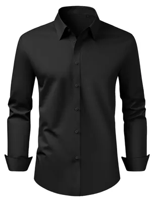 Produktbild von VEVOR Herrenhemd L, Langarmhemd, knitterfrei, Freizeithemden, Bügelfrei, Businesshemden, weicher Stretch-Stoff für Business, Freizeit oder formelle Anlässe, Arbeit, Hochzeit, Abendessen, Schwarz