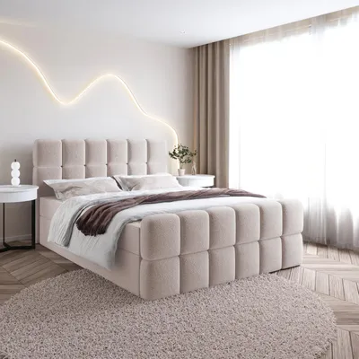 Produktbild von Bett Boxspringbett SALA ohne Topper mit Bettkästen - Doppelbett, Stauraum, Schlafzimmer, Polsterbett, Bettgestell (180x200, Beige - Fredo 10)