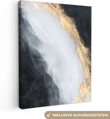 Produktbild von MuchoWow® - Leinwandbilder - Abstrakt - Farbe - Gold - Schwarz - Marmor, Wandbild, Wanddeko Bilder Wohnzimmer, 30x40 cm