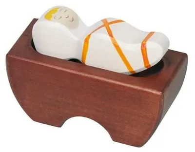 Produktbild von Holztiger Jesuskind Krippe 9,3 x 2,5 x 6,5 cm Holzfigur Deko Geschenk