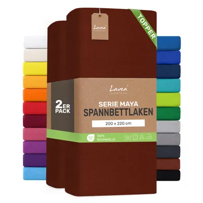 Produktbild von Lavea® 2er Pack Topper Spannbettlaken 200x220cm, Bettlaken aus 100% Baumwolle Jersey – Für Topper bis 10 cm Höhe – Weich, Kastanie