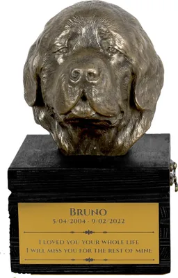 Produktbild von Neufundländer, Newfoundland - eine Urne mit Gravur und Hundeskulptur, letzter Abschied, handgefertigtes Produkt der Marke Art-Dog